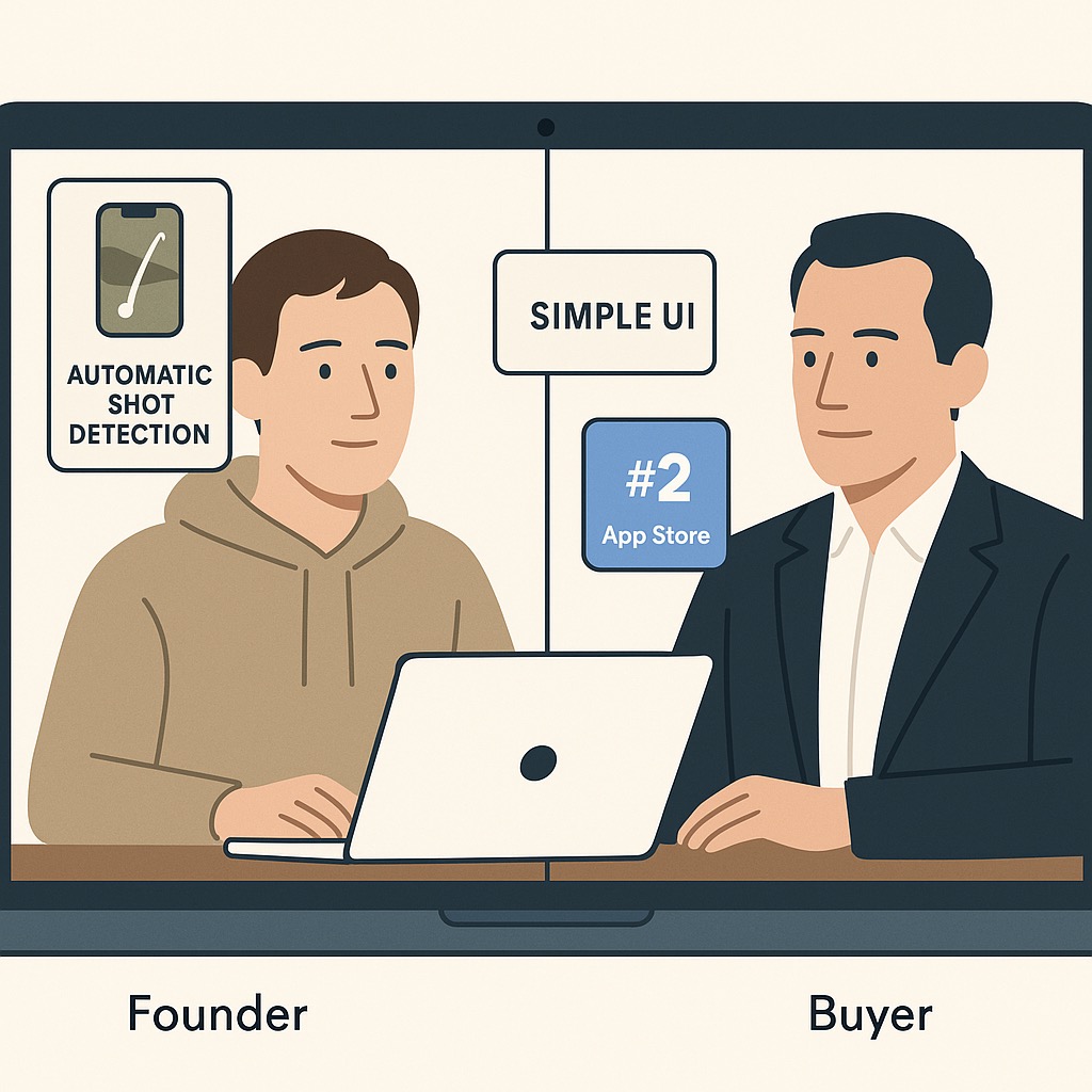 Video call between founder and buyer discussing the app